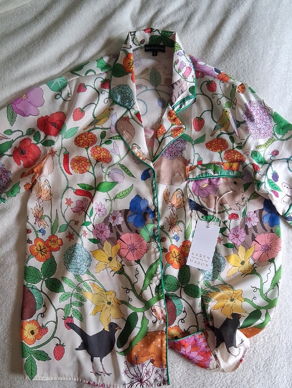Karen Mabon Pajama Set Size Small Short Sleeve Summer Garden - Picture 4 of 11
